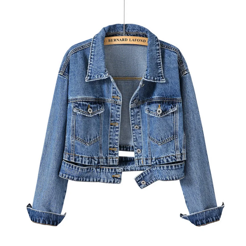 

Women Jackets 2023 New Spring Autumn Outwear Denim Coat Turn Down Collar Cotton Jacket For Female Loose Casual Blue Jean Jacket
