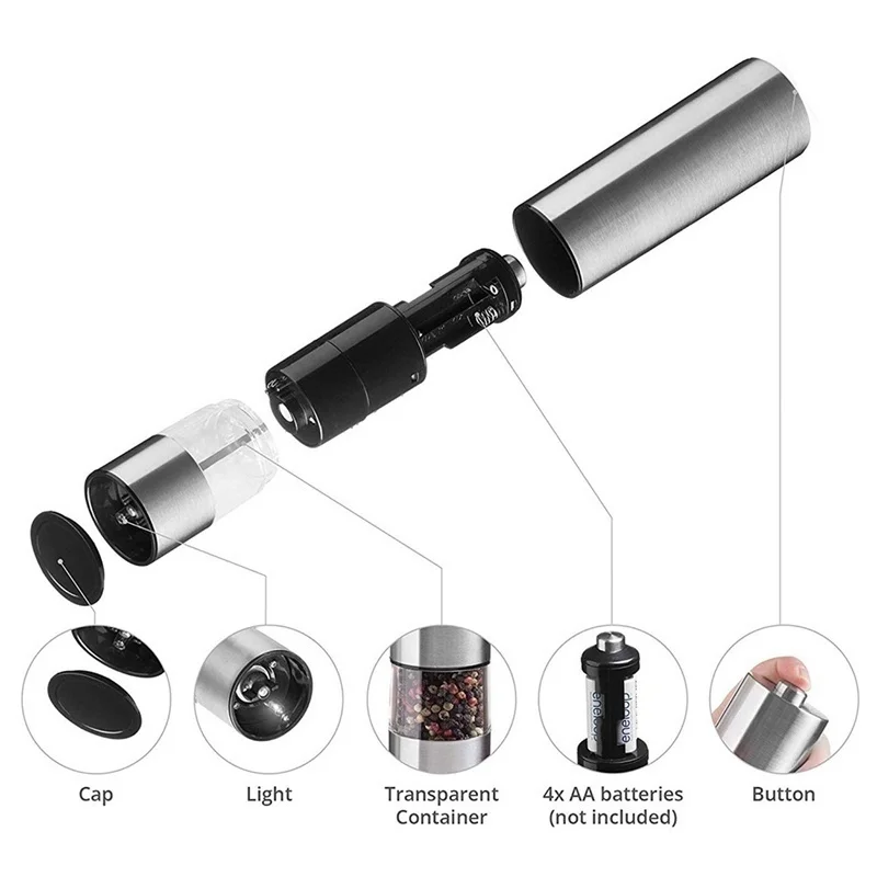 Salt and Pepper Grinder Herb Grinder Electric Pepper Salt Grinder Automatic Herb Spice Muller Stainless Steel/ABS Pepper Mills Salt Spice Grinder Mullers