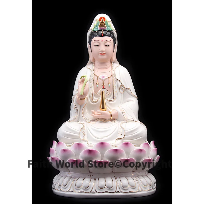 

Wholesale Buddha figure 12"30CM TOP efficacious HOME family Protection Talisman Buddhism FENG SHUI GUANYIN color Ceramic statue