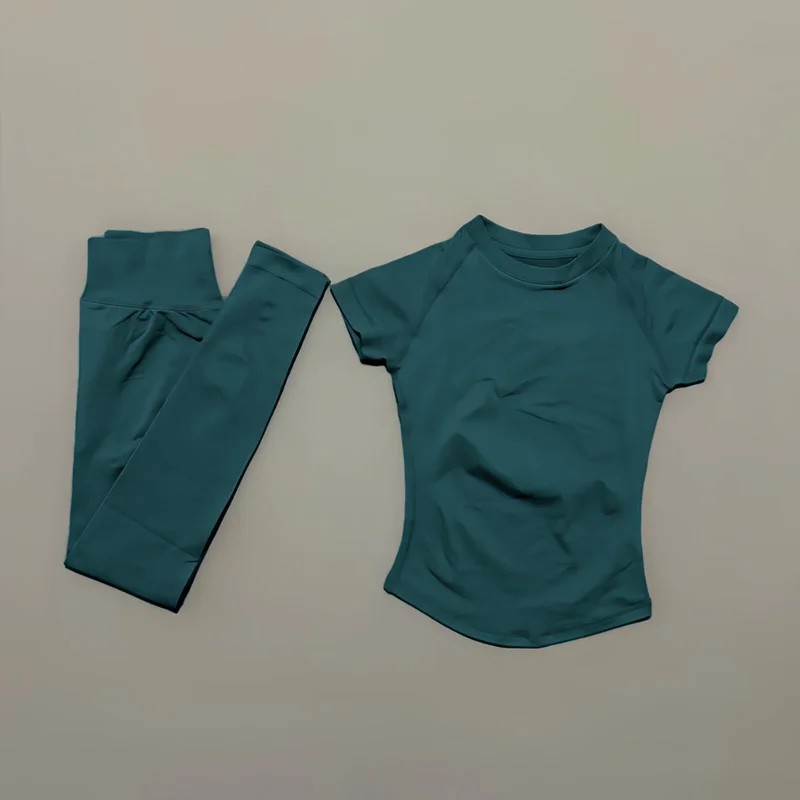 Women's Casual Two-Piece Set: Short Sleeve Top & High Waist Long Pants