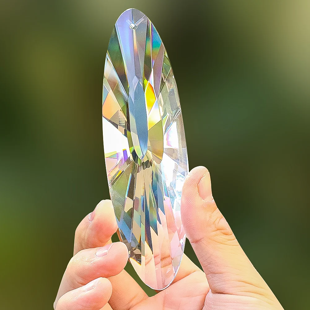 120mm Hanging Crystal Suncatcher Oval Glass Faceted Prisms Rainbow Maker Chandelier Pendant Sparkly Sunshinecatcher Garden Decor