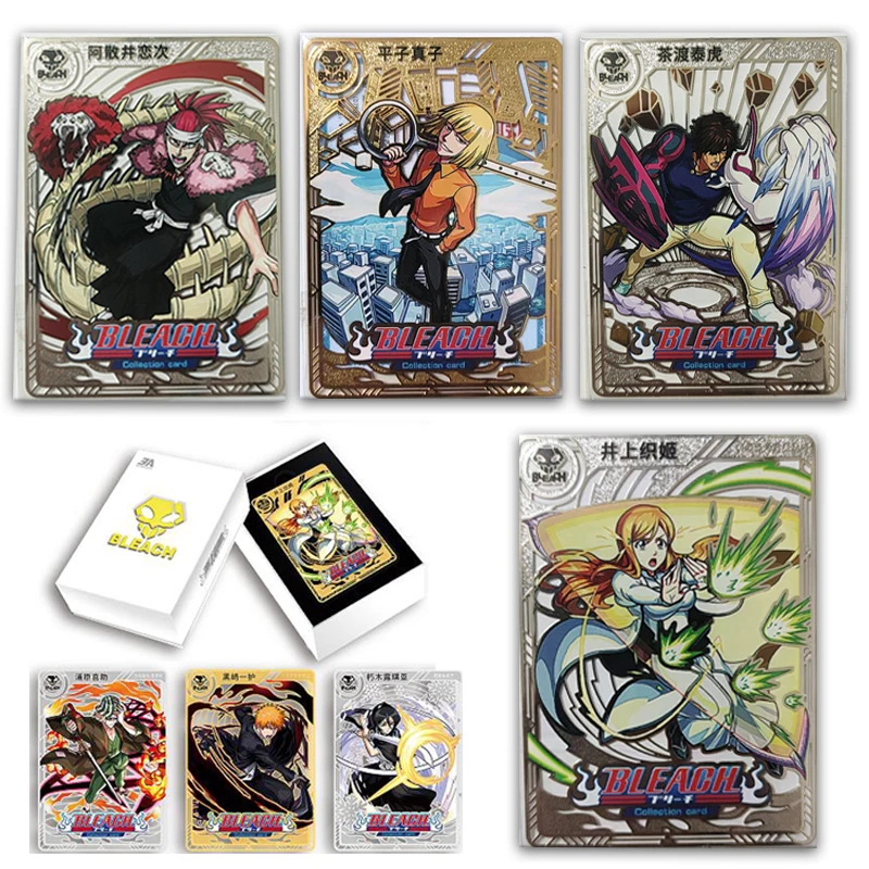 

Anime Bleach Kurosaki Ichigo Inoue Orihime Shihouin Yoruichi Metal Cards Game Collections Rare Cards Boys Birthday Gifts