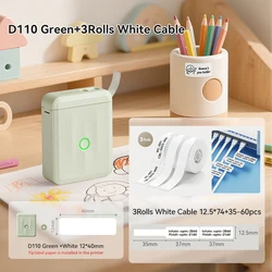 Portable Thermal Label Printer - Smart Mini Label Maker for Home, Office, Kitchen, and School Use (Green - White Cable - 3R)