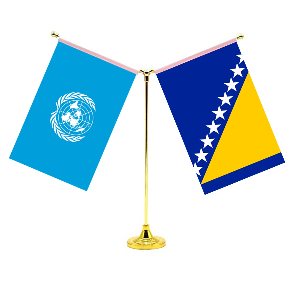 

14x21cm Mini Bosnian Flag Office Decoration With Two Flags Of The United Nations And Bosnia and Herzegovina