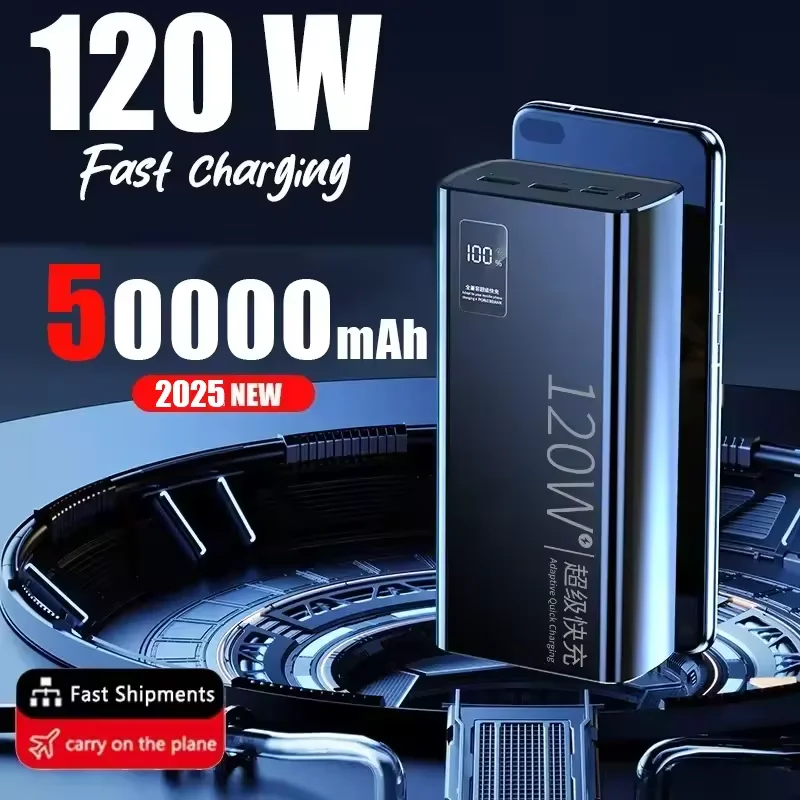 120W Power Bank 50000mAh High Capacity Fast Charging Powerbank Portable Battery Charger For Xiaomi  iPhone Samsung Hot Sale 2