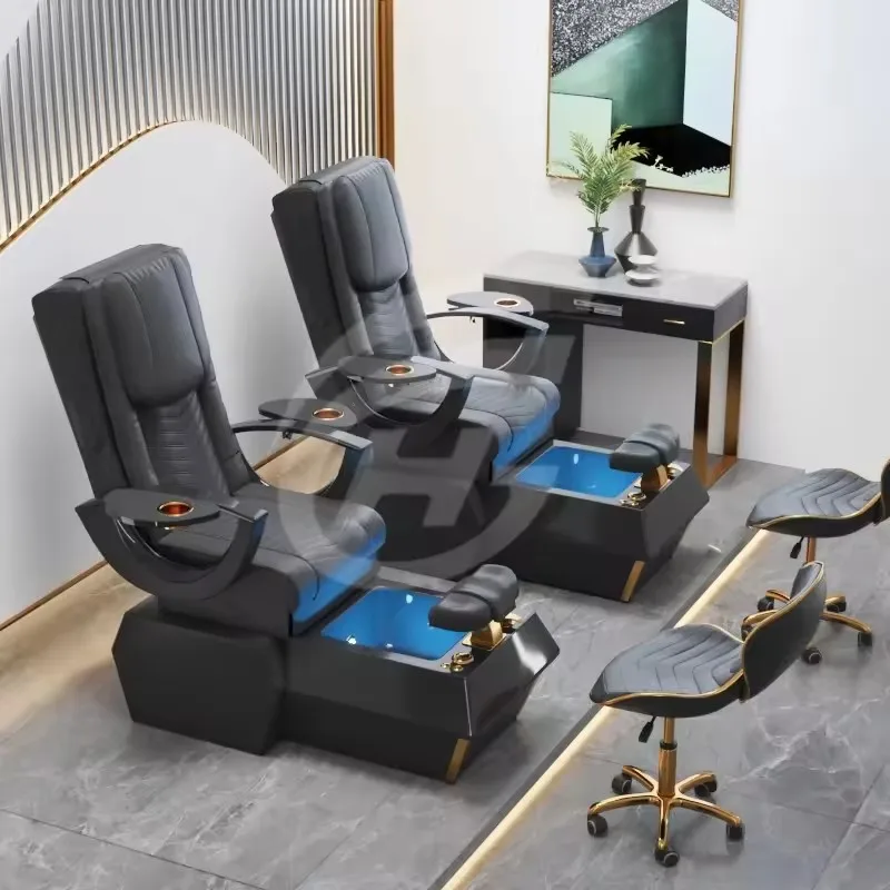 Pedicure Chair,Luxury Modern Electric Foot Spa Massage Chair Gold Plated Acrylic Pedicure Chair Massage For Beauty Salon