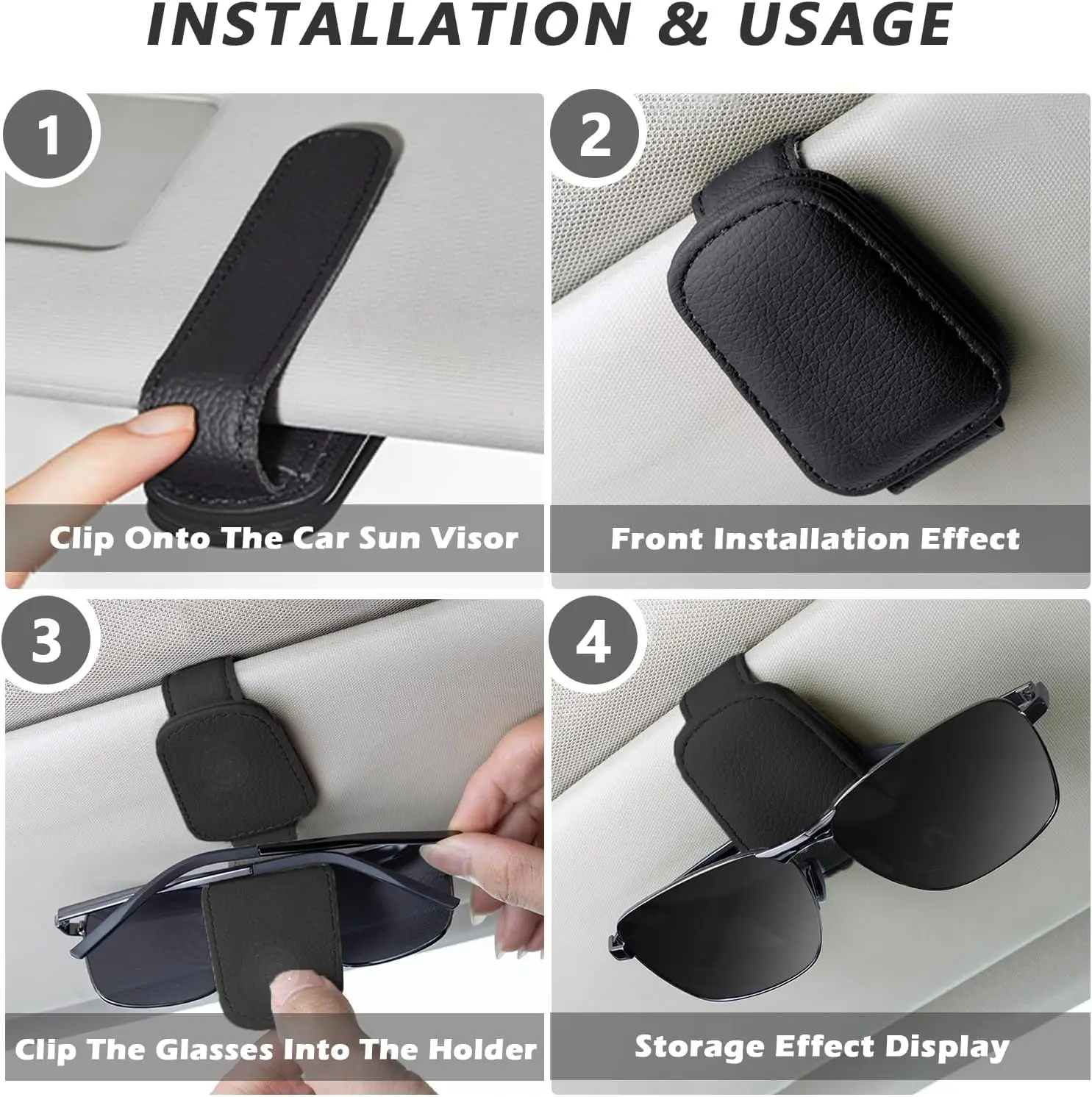 선글라스 홀더는 차량용 햇빛 가리개와 호환됩니다. 자석식 가죽 선글라스 클립과 B형 클립이 특징입니다.