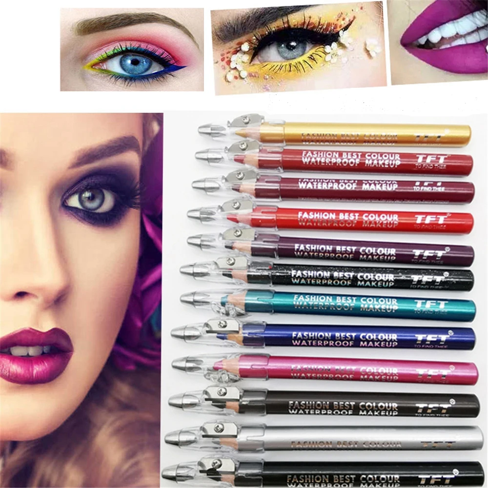 12 Colors Eye Shadow&liner Pen With Sharpener Highlighter Waterproof
