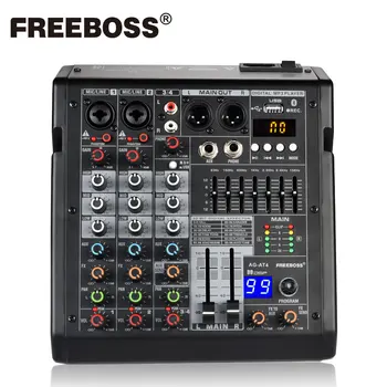 Freeboss Audio Mixer 4 Channels 99 Effect USB Mixing Console PC Record Bluetooth Studio 48V Sound Table Karaoke Mix Desk AG-AT4 1