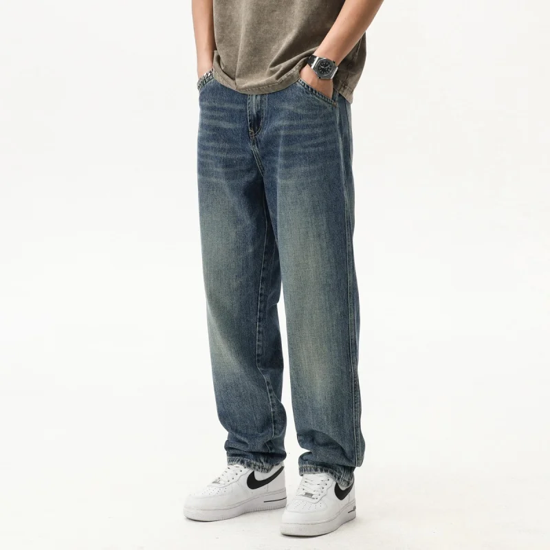 2024 spring and fall big cow jeans loose straight pants American style explosion of high-end fashion retro blue pants