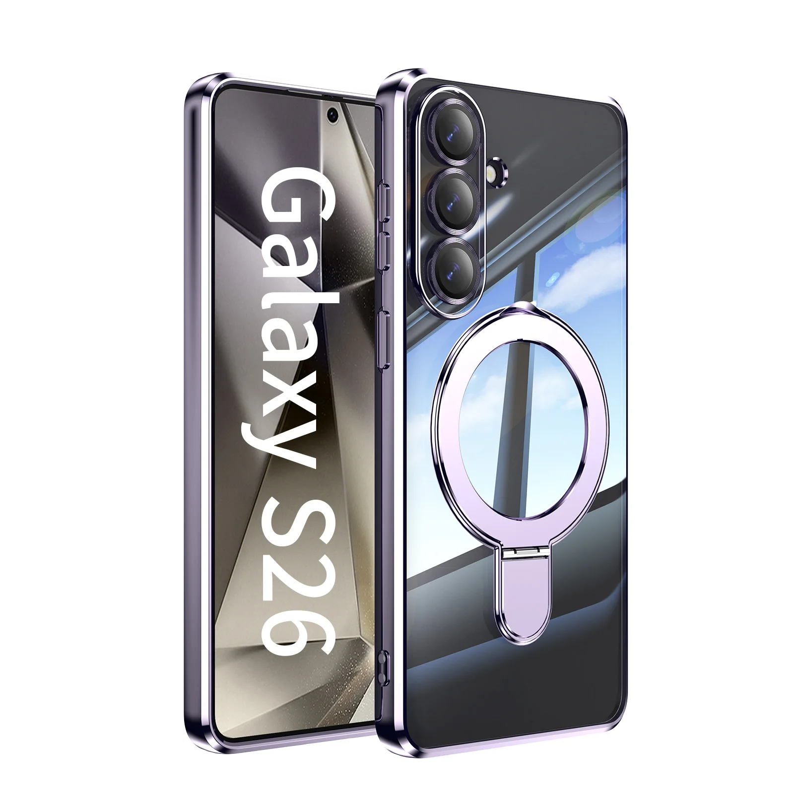 360° Rotating Magnetic Phone Case with Transparent Acrylic Cover and Metal Lens Protection