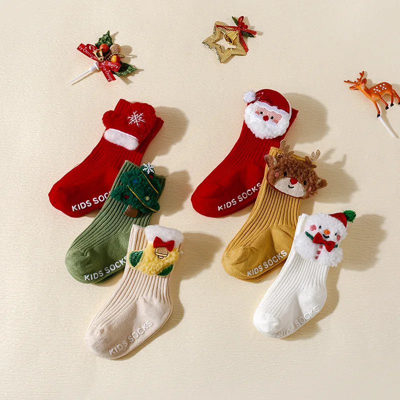 Christmas Baby Non-slip Floor Socks Cartoon Children's Medium Tube Baby New Year's INS Socks