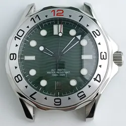 Premium 42mm Stainless Steel Diving Watch Case with Sapphire Crystal & Transparent Back for No logo (NO.14 green dial)