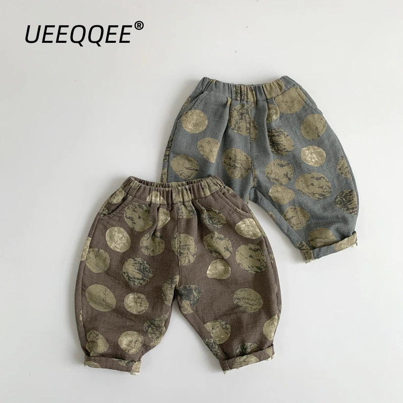 

Новинка 2024, весенне-летние детские широкие брюки из хлопка, повседневные брюки для мальчиков и девочек, свободная детская одежда в Корейском стиле