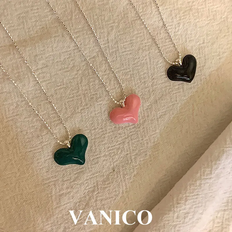 

Многоцветный Эмалевое ожерелье в виде сердца Стерлинговое серебро Лакомый милый Большой кулон с персиковым сердцем Ожерелье для женщин Корейские модные украшения