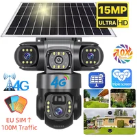 Caméra solaire avec 4G SIM 15MP HD extérieure 3 objectifs 3 écrans 10X Zoom PIR caméras de détection humaine Vision nocturne Protection de sécurité CCTV 1