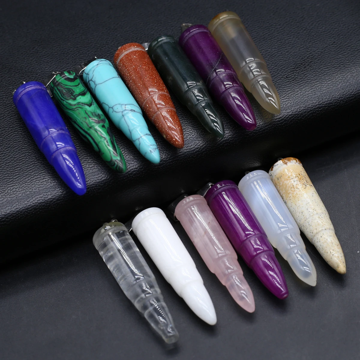 

10PCS Wholesale Natural Semiprecious Stone Random Color Bullet Head Pendant Jewelry Making DIY Necklace Earrings Accessories