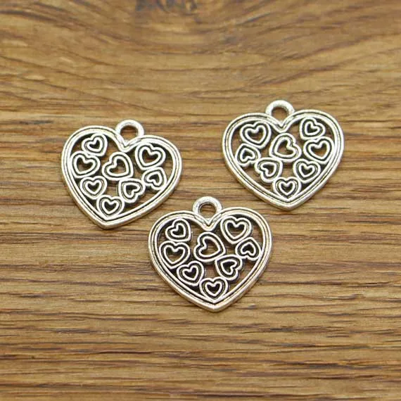 30pcs Metal Valentine Heart Love Charms Pendants Diy Jewelry Making 13x20mm  - AliExpress