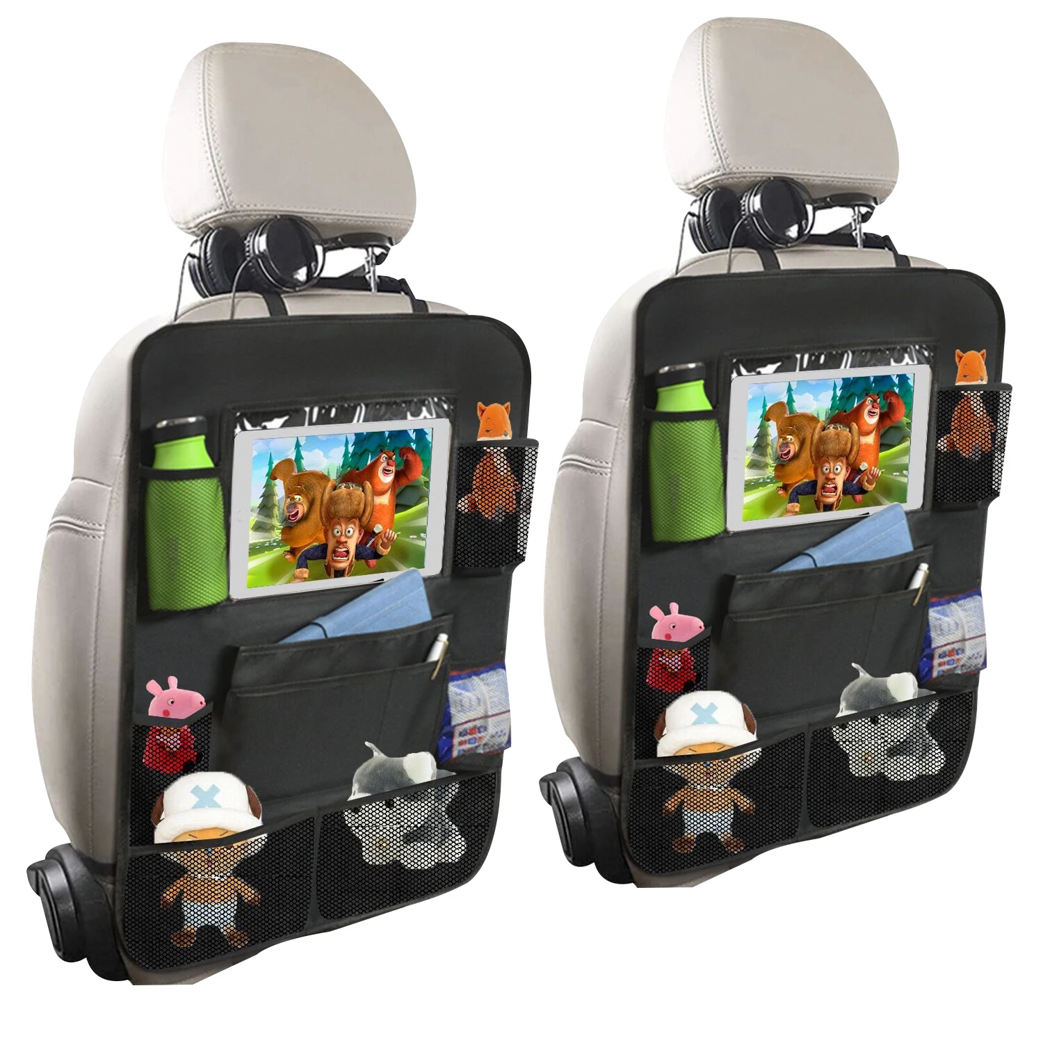 Car Seat Back Organizer Multi-Pocket Hanging Storage Bag Tablet Cup Holder Tidying Anti-Kick Mats For Kid