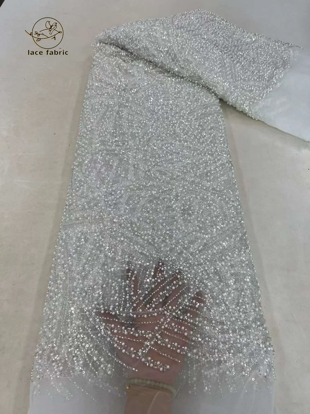 White African Beads Lace Fabric 2023 High Quality Sequins Beaded Nigeria French Tulle Fabric Embroidery For Women Wedding Dress