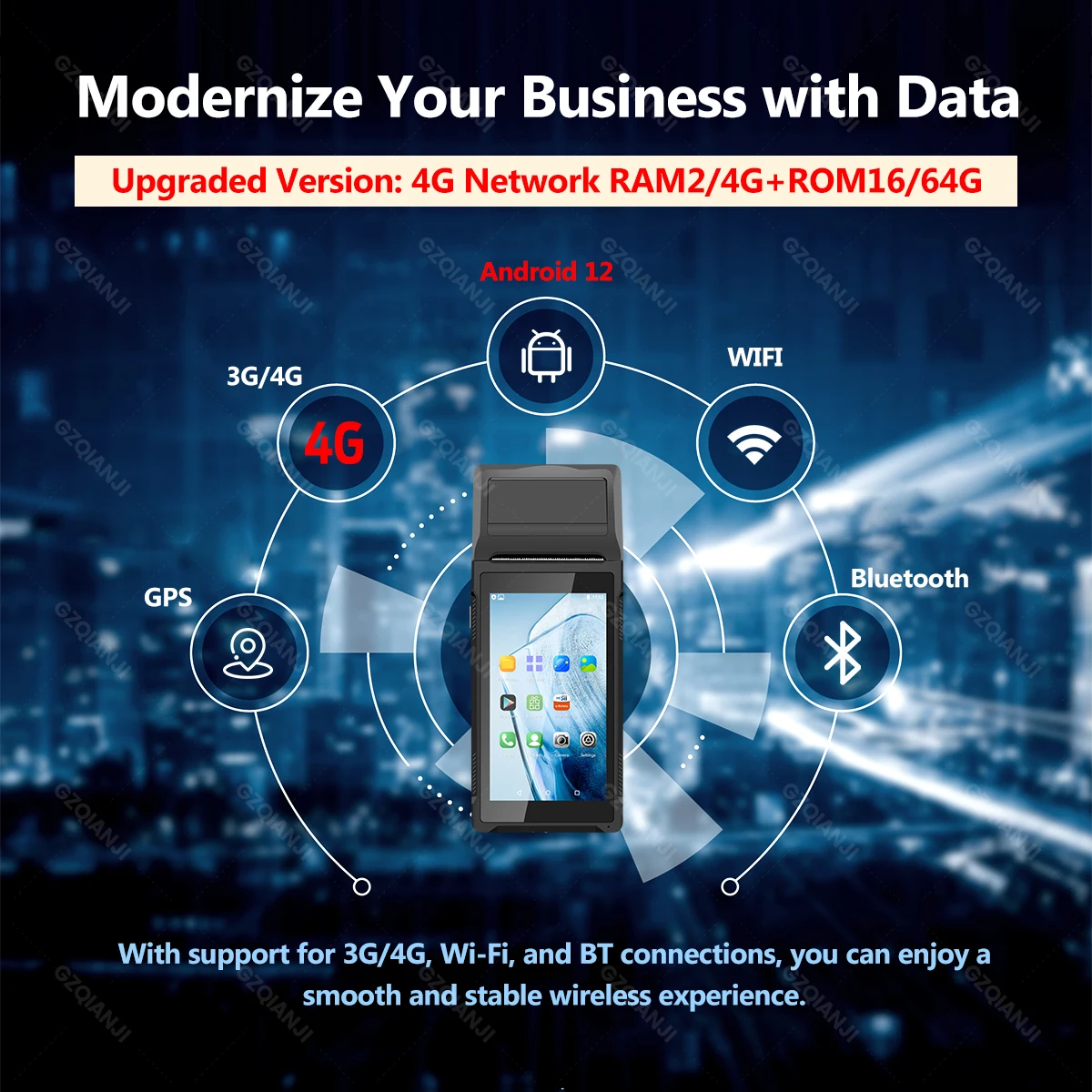 Android 12/ 8.1 Handheld Terminal POS Printer 58mm Thermal Receipt Ticket BT Printing 3G/4G Network 2D Scanner NFC optional