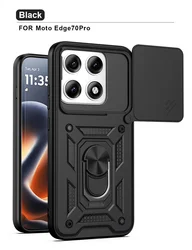 Lens Slide Armor Protection Phone Cover with Car Magnetic Ring Stand for Motorola Edge 70 Pro (Black)