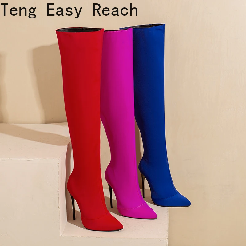 2022 Black Sexy Over The Knee Boots Women Thin Heels Pointed Toe Zipper Thigh High Boot Winter Nightclub Party Stripper Shoes