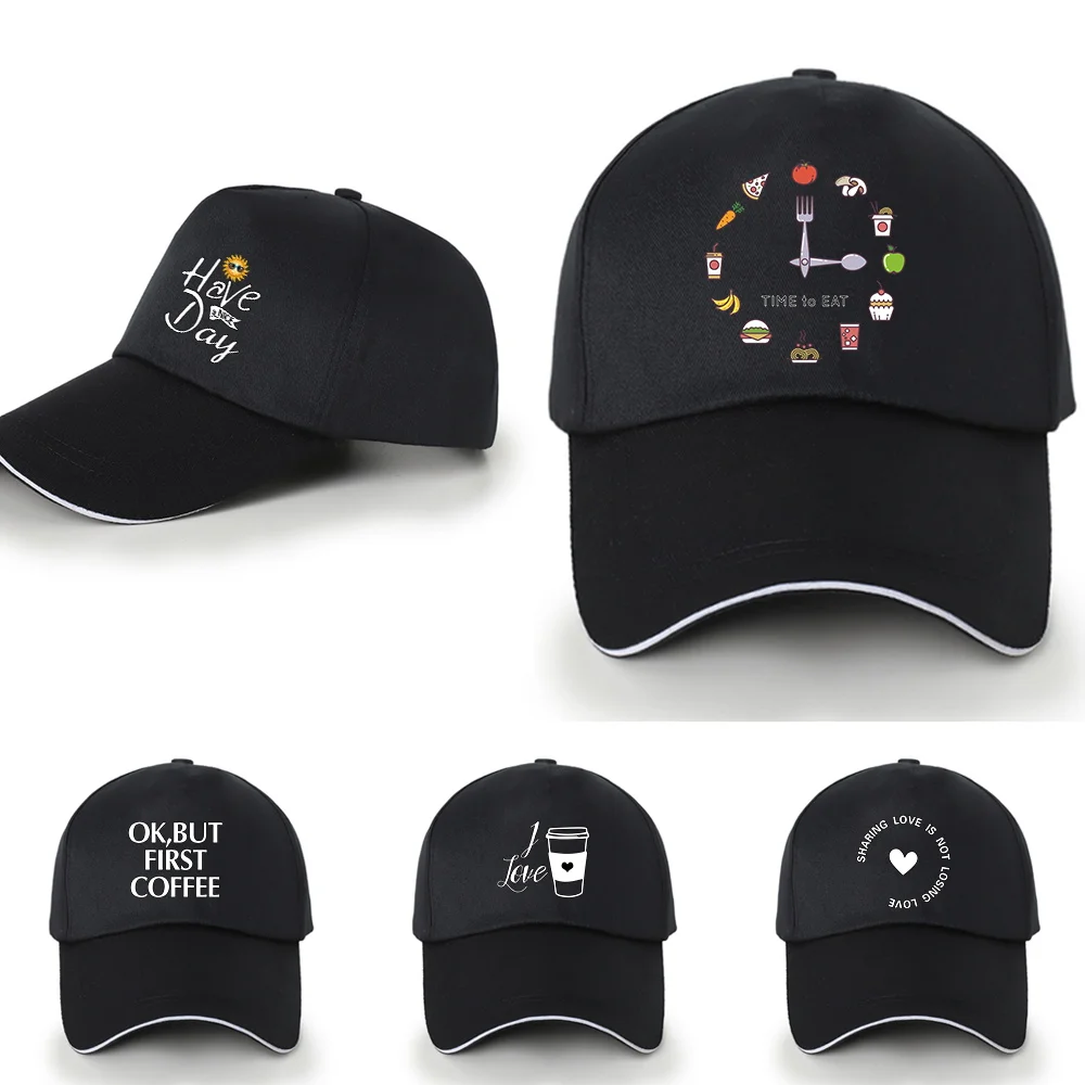 

Fashion Sun Hat for Men Black Tennis Caps Outdoor Sport Golf Snapback Hats Women Baseball Caps Dad Hip Hop Caps Food Pattern