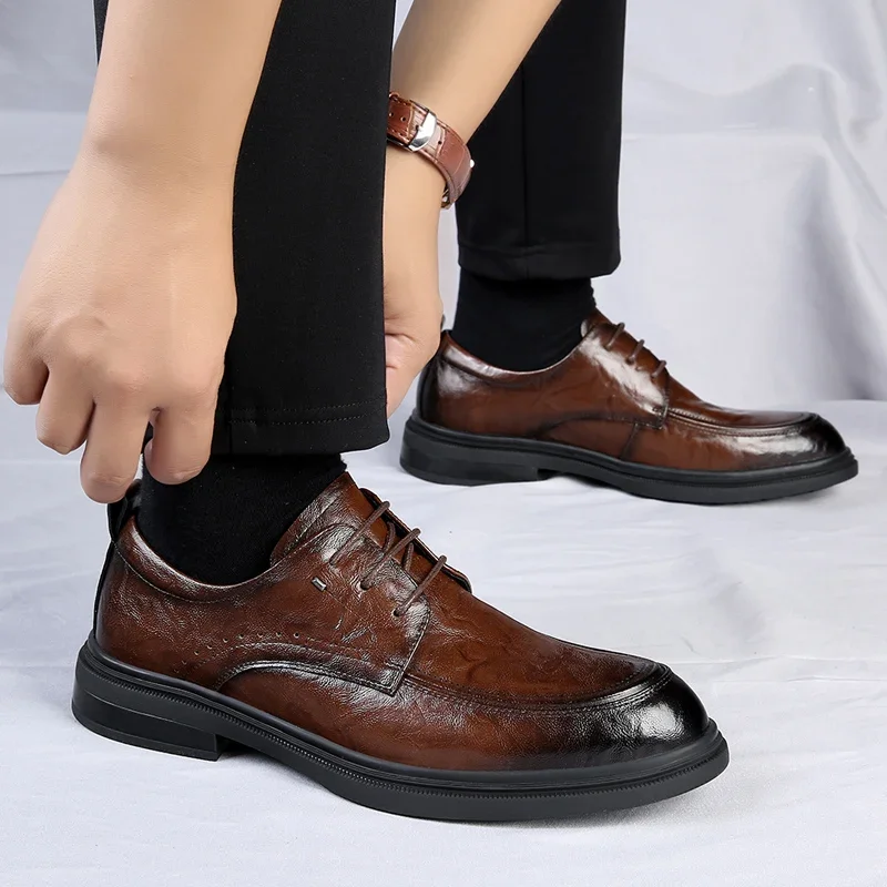 

Classic Retro Men Shoe Lace Up Leather Casual Shoe Comfort Walking Shoes Outdoor Footwear Loafers Business Formal Party Loafers