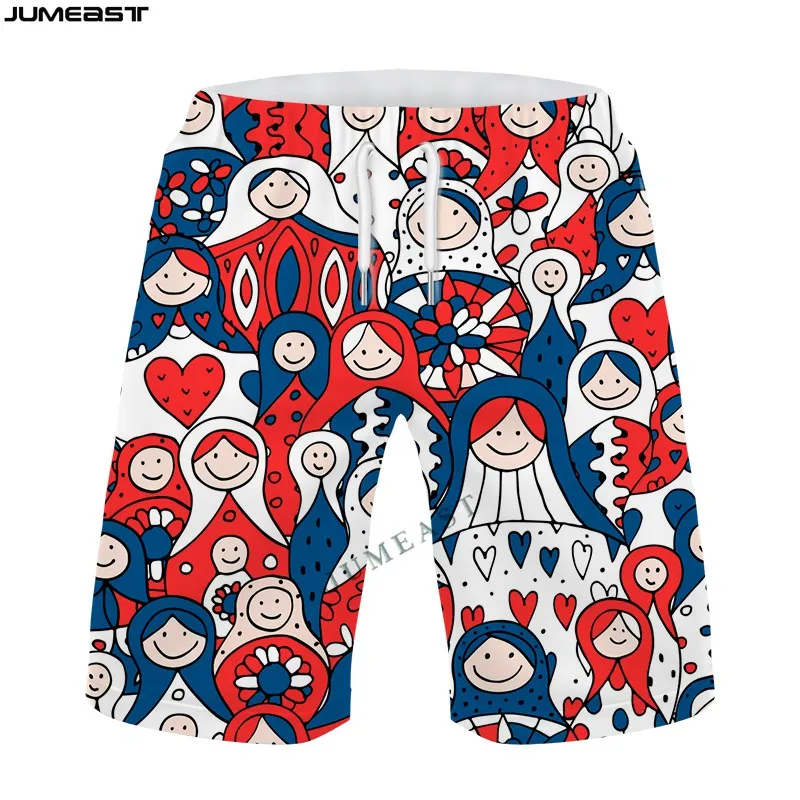 Jumeast Y2k Men Women 3D Printed Russian Doll Shorts Trunks Board Shorts Beach Casual Sweatpants Short Pants