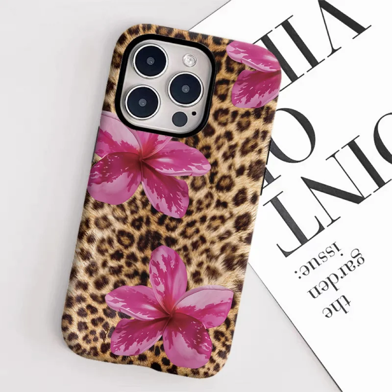 Stylish Leopard-Print Pink Flowers Phone Case - Tough Glossy Finish