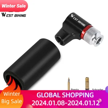 WEST BIKING-휴대용 CO2 펌프, 알루미늄 합금 자전거 펌프 팽창기, 슈레더 프레스타 어댑터, 안전 자동 미니 핸드 펌프