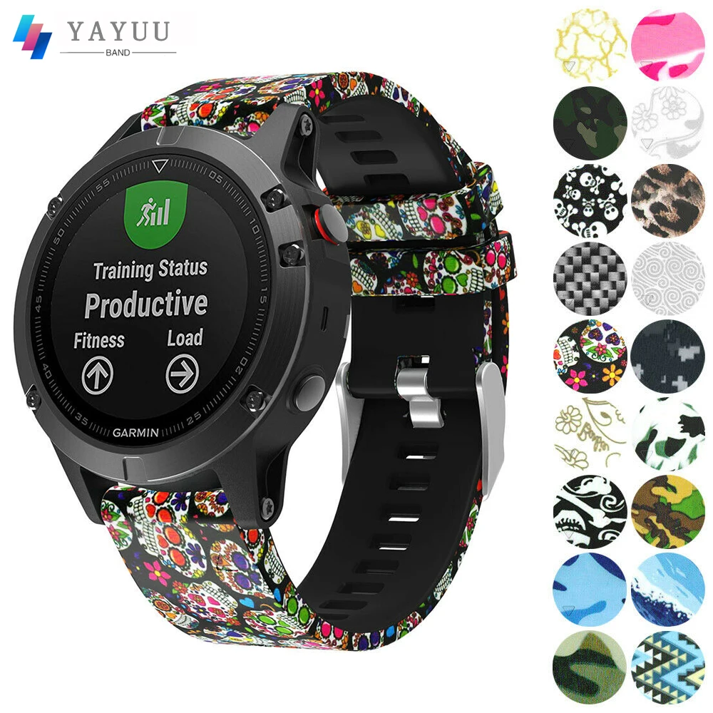 YAYUU Pulseiras de 22 mm para Garmin Fenix 6/6 Pro Fenix 5/5 Plus Forerunner 935/Approach S60/Fenix 7 pulseira de silicone impressa de ajuste rápido