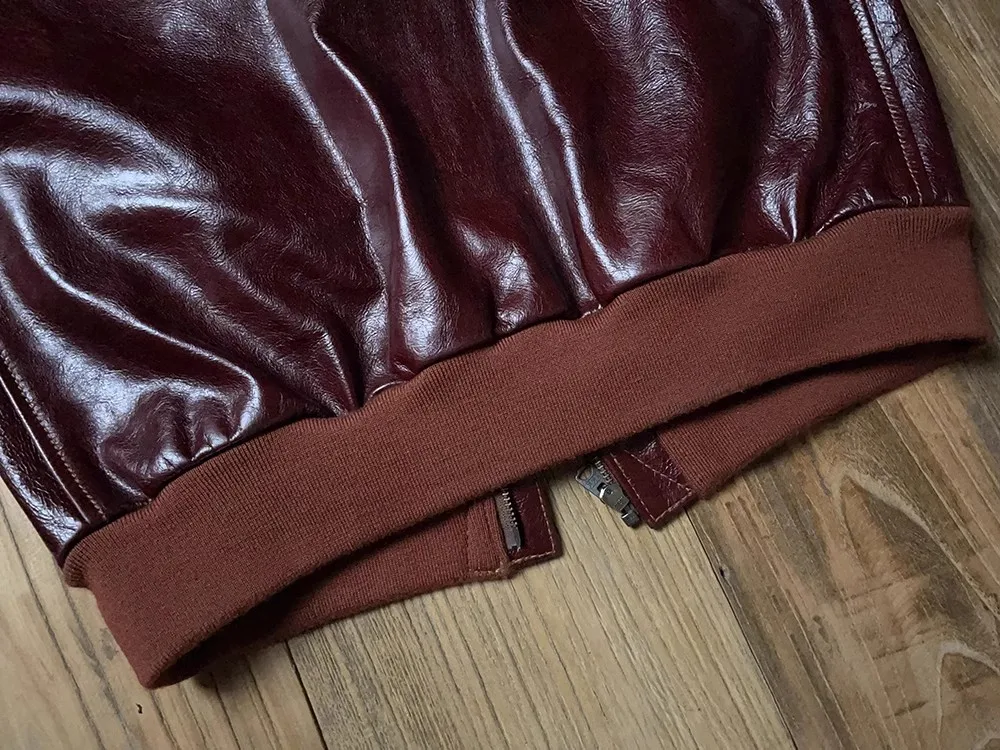Description Picture 5 of itemFree shipping.Classic Bomber A-2 genuine leather jacket.Mens luxury thick leather coat.quality Burgundy leather A2 jackets