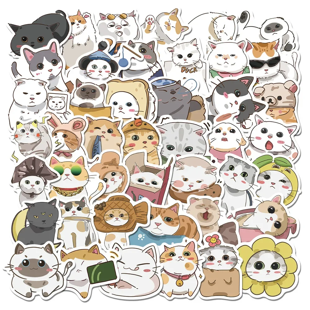 

12/36/62Pcs Cartoon Cat Waterproof Graffiti Sticker Aesthetic Decorative Luggage Laptop Cup Phone Fridge Scrapbook Kids Stickers