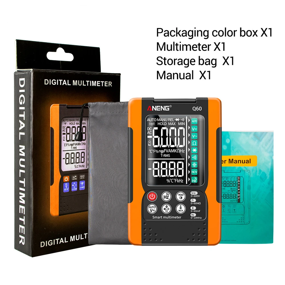 Q60 Digital Multimeter High Precision Digital Transistor Tester 6000 Counts True RMS Auto Electrical Capacitance Meter 3