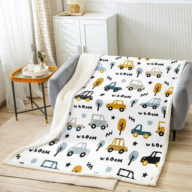 Cartoon Auto Sherpa Decke Kinder Baum Muster Fleece werfen Decke Dekor  niedlichen Lastwagen Plüsch Decke Fahrzeuge