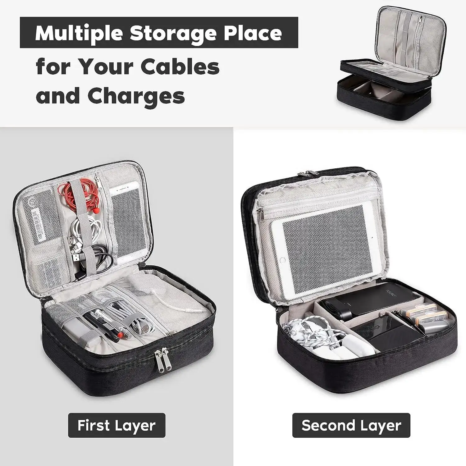 Cable Organizer Storage Bag Cable Storage Bag Storage Bags Cable Management Bracket Carrying Case Multi Electronic Storage Bag USB Data Charge Cord Travel Cable Organizer Digital Waterproof Suitcase Double Layers Storage Bag