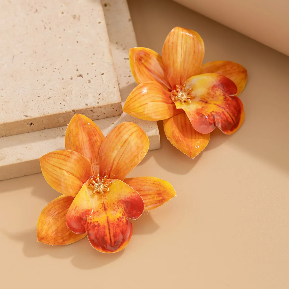 INS Hot Sale Multicolour Artificial Flower Stud Earrings Exaggerate Oversize Waterproof Ear Studs for Women Bohemian Beach Style