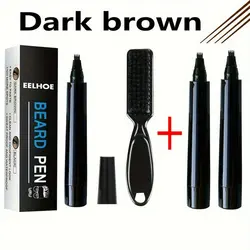 Beard Enhancement Kit - Waterproof Pencil & Shaping Brush for Natural Beard Coloring (3pcs dark brown)