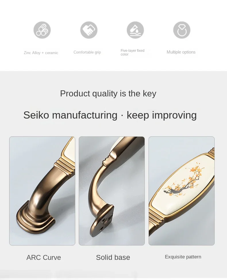 Description Picture 3 of itemVintage Zinc Alloy+Ceramic Cabinet Knobs and Handles European Style Gold/Black Kitchen Door Handle Pulls Furniture Hardware