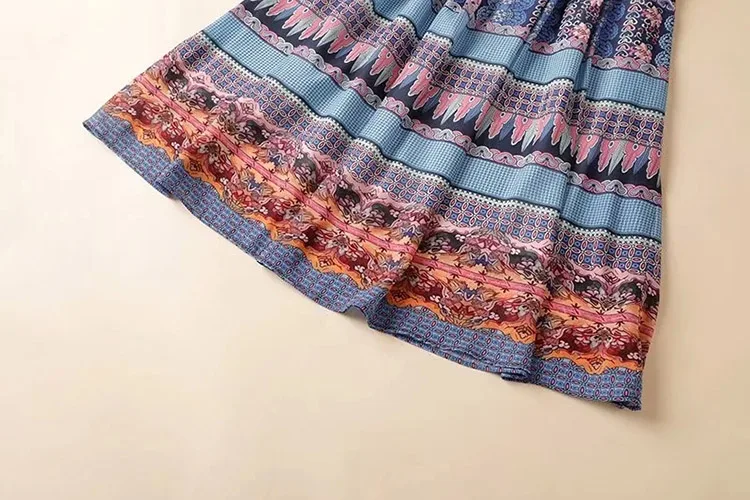 Designer de Moda Seasixiang Primavera Verão Vestido Feminino O-pescoço Lanterna Manga Faixas Indie Folk Imprimir Vestidos Longos 13 Toys & Sports