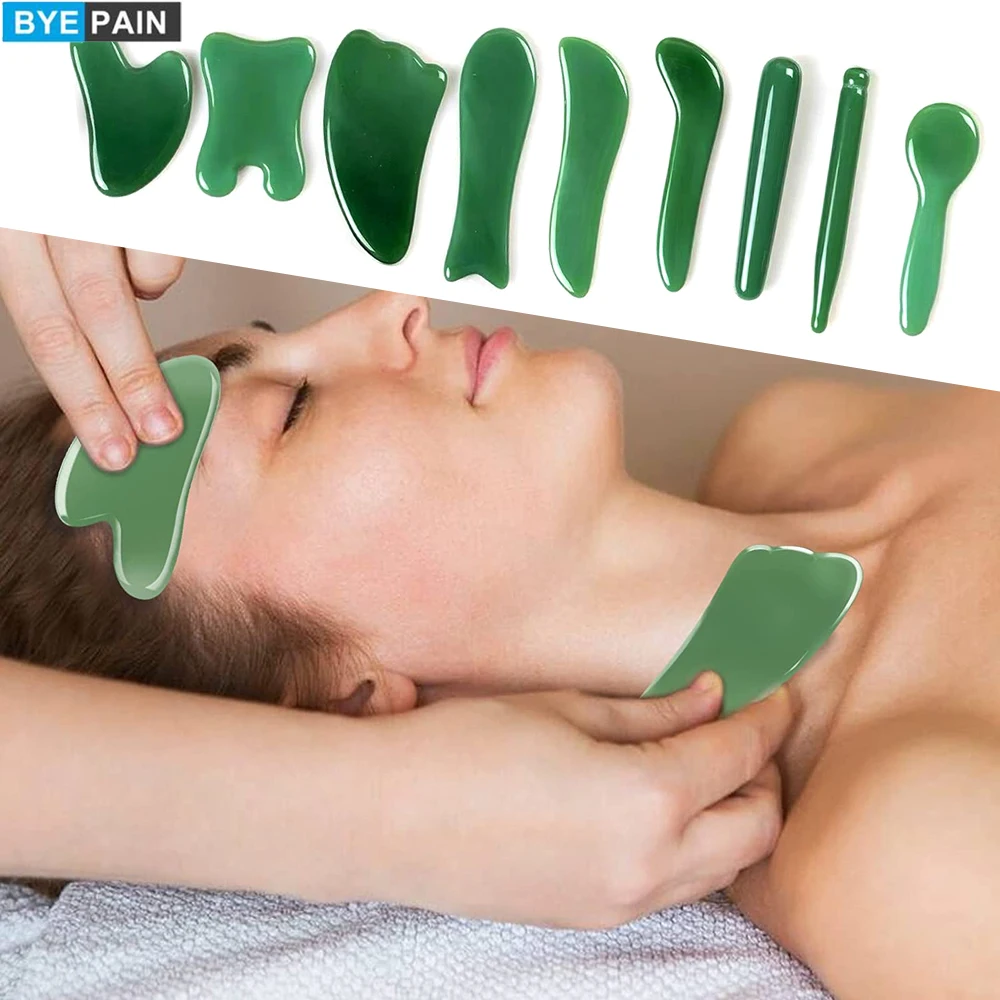 BYEPAIN Guasha Massage Tool Natural Jade Scraper Board Eye Face Massager for SPA Acupuncture Therapy Trigger Point Treatment