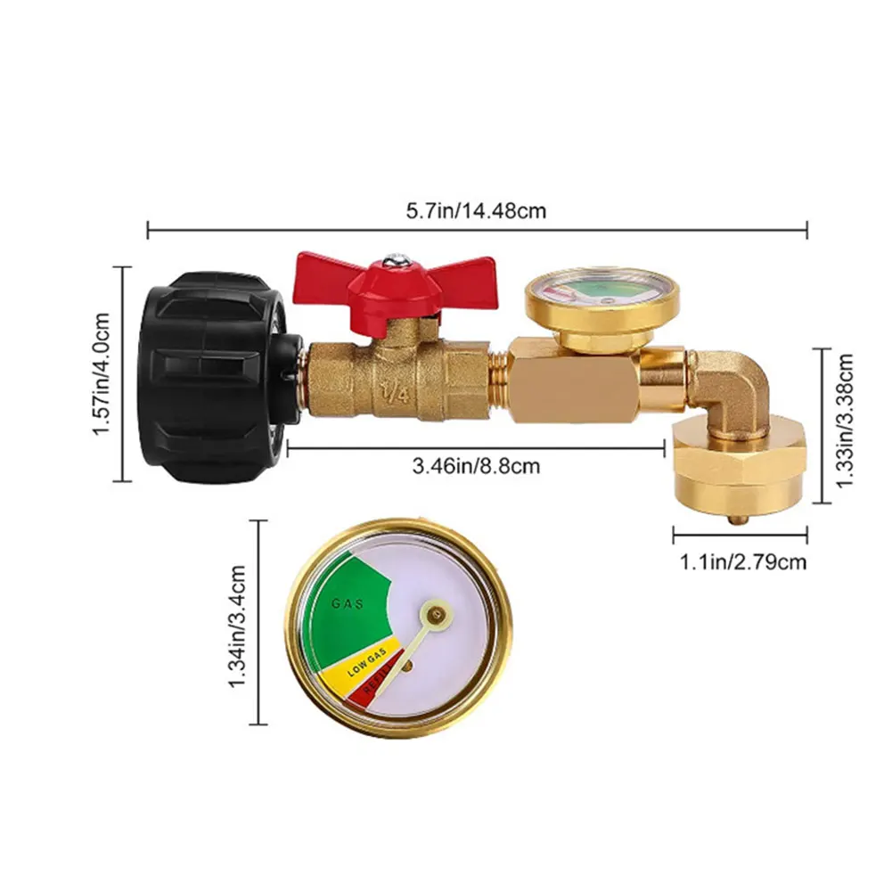 QCC1 Propane Refill Elbow Adapter with Valve and Gauge Propane Refill Pressure Adapter for 1 LB Tank To Be Refilled