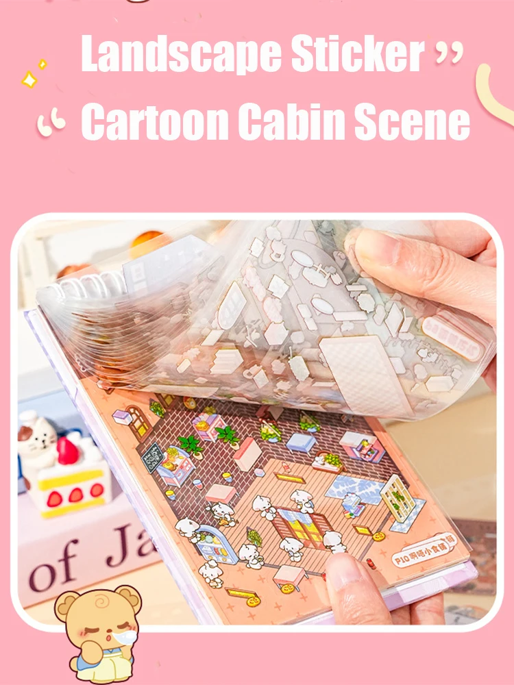 3D Stickers 3D Wall Stickers 10/20Pcs Scene Cartoon DIY 3D Landscape Sticker Book Cabin Scene Pocket Sticker Festival Birthday Gift
