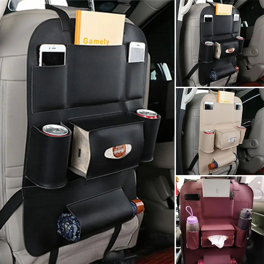 

Car Leather Seat Back Storage Bag Multifunctional Storage Anti-Kick Mats Large Capacity Car Backseat Organizer Protector Pad