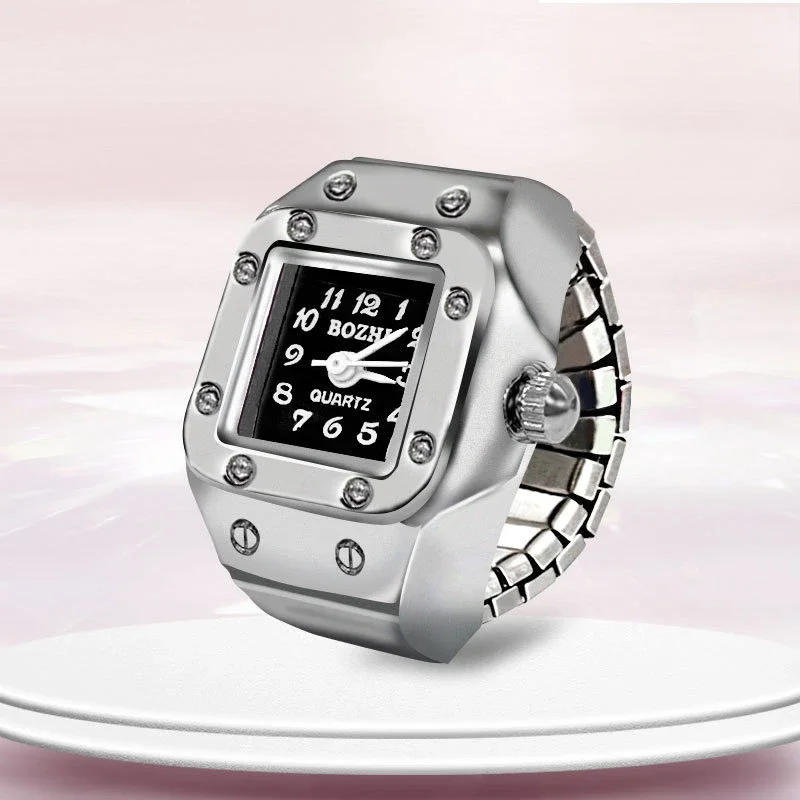 Vintage Punk Finger Watch Mini Elastic Strap Alloy Watches Couple Rings Jewelry Clock Quartz Watch Rings Women Men Rel&oacute;gio quartz watch ring watch fashion couple watches