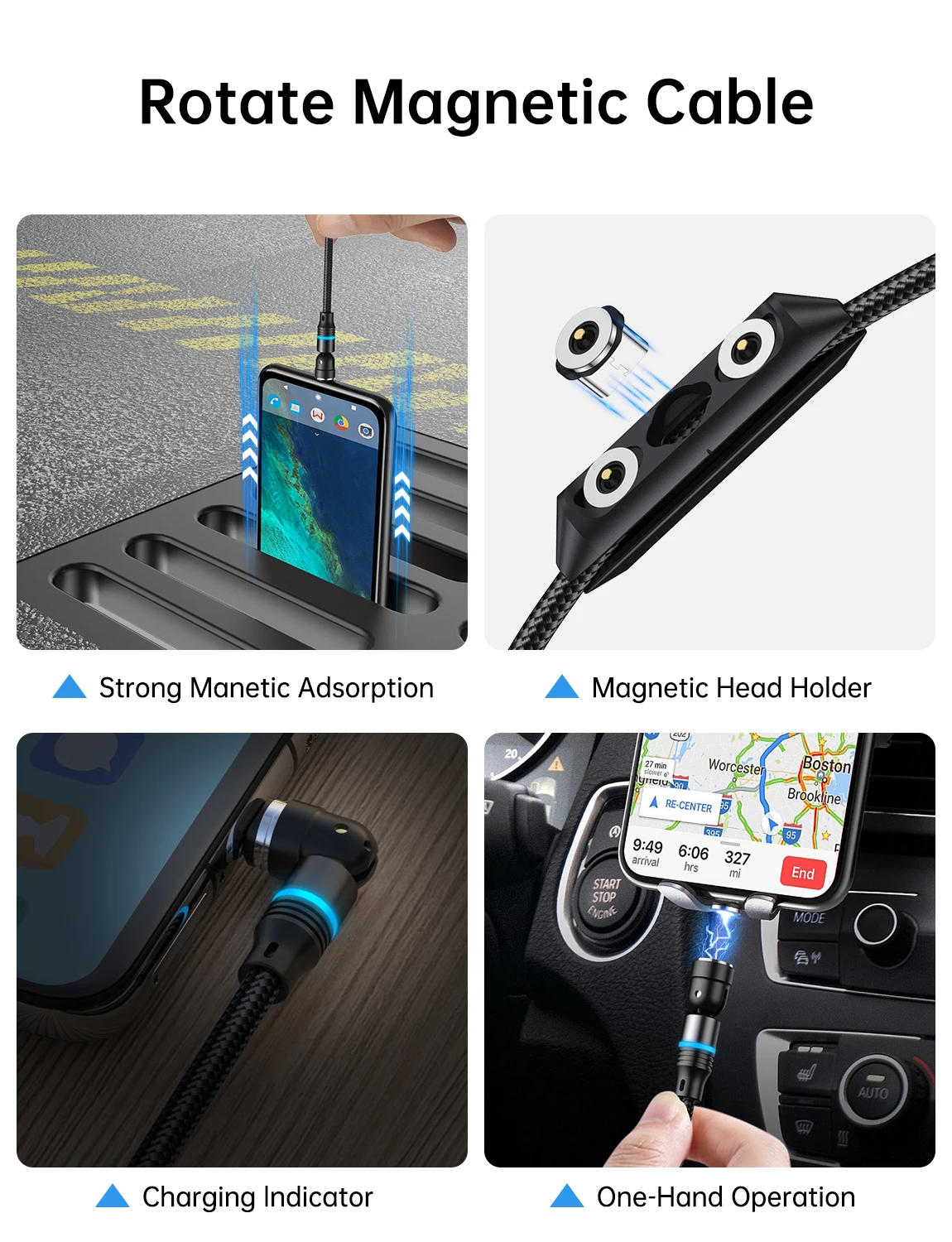 Aufu 4pc 540 Rotate Magnetic Usb Type C Cable For Iphone 14 Xiaomi Fast Charger Micro Usb Type C Magnet Charging Cable Data Wire, Alina Gadgets