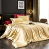 Solid Silk Bedding Set with Duvet Cover Bed Sheet Pillowcases Luxury Satin Single Double Bedsheet King Queen Twin Size 2