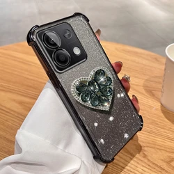 Glitter Diamond Heart Stand Anti-Shock Plating Phone Case for Redmi Note 11s 5G (BSAXZJ Black)